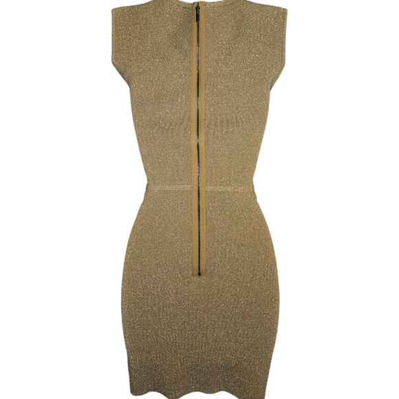 BCBGMAXAZARIA Skin-Tight Gold Shimmer Dress - Picture 2 of 5